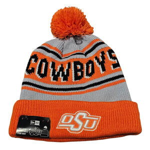 New Era Oklahoma State Cowboys Beanie Hat Orange OSU Pistol Pete Pom Pom Knit B